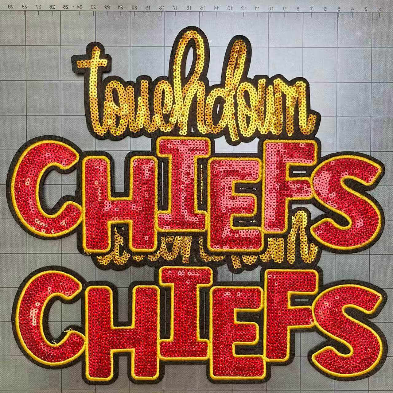 Big 28cm iron-on sequin football team patches- touch down chiefs*2 pcs