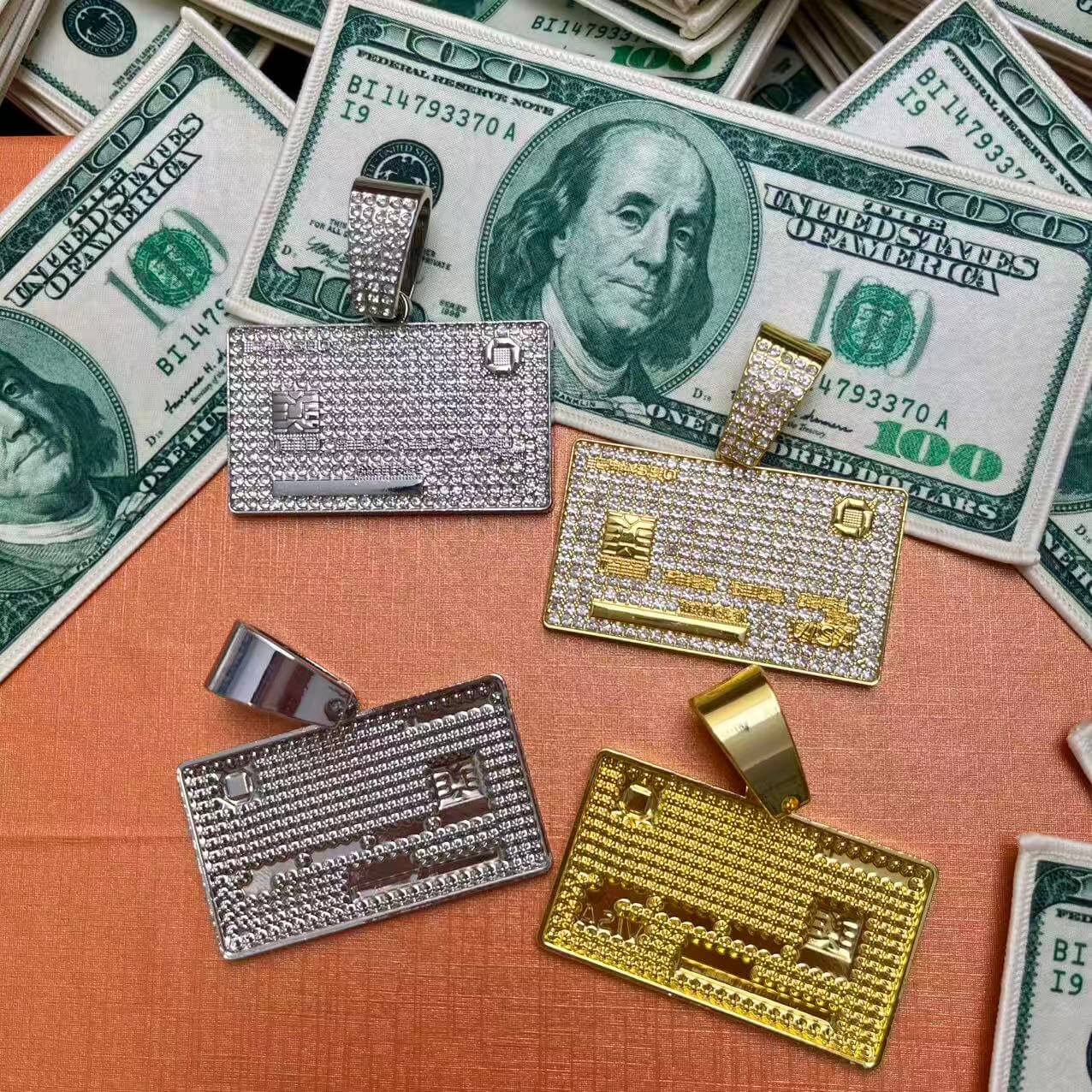 Bling Metal Pendant- credit card*2 pcs(sliver & golden)