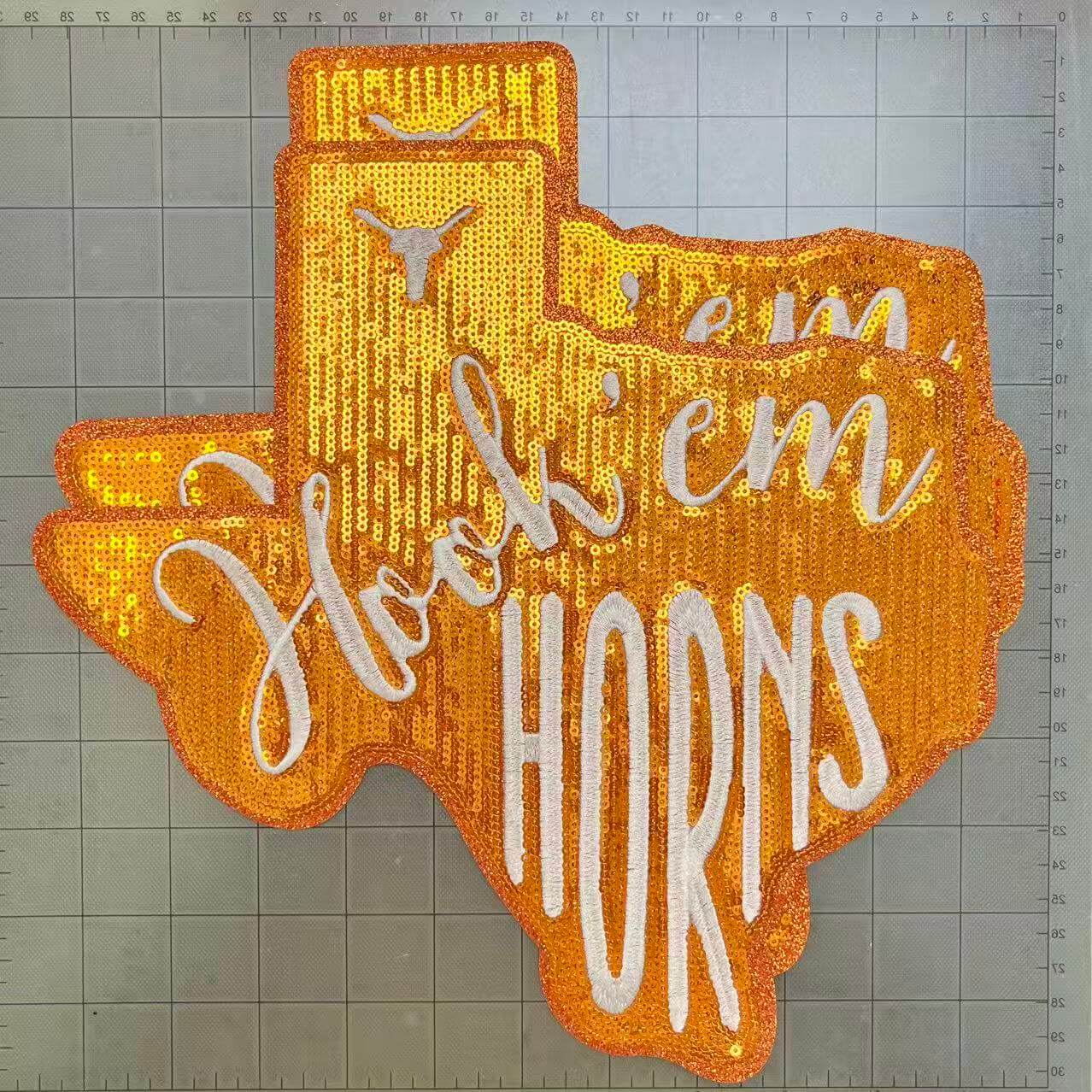 Big 28cm iron-on sequin football team patches- Horns*2 pcs