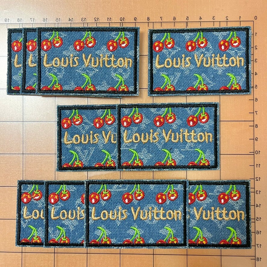 Iron-on Patches- denim Lulu label with cherry*10 pcs