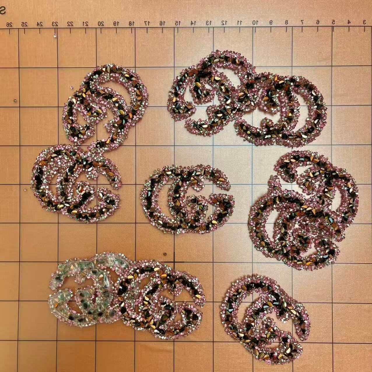Iron-on Bling Patches- pink with crushed crystal gg*10 pcs