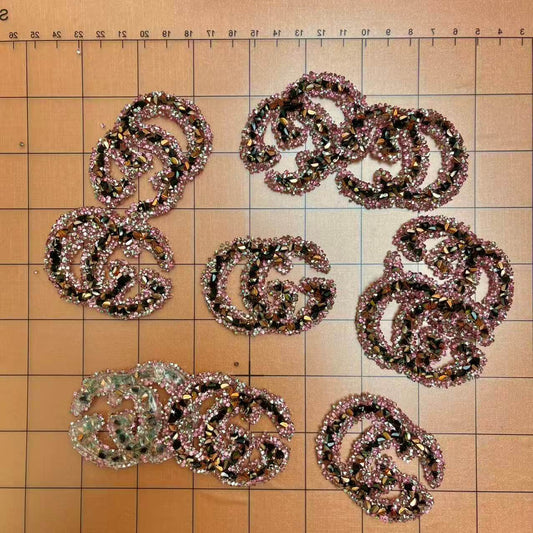 Iron-on Bling Patches- pink with crushed crystal gg*10 pcs