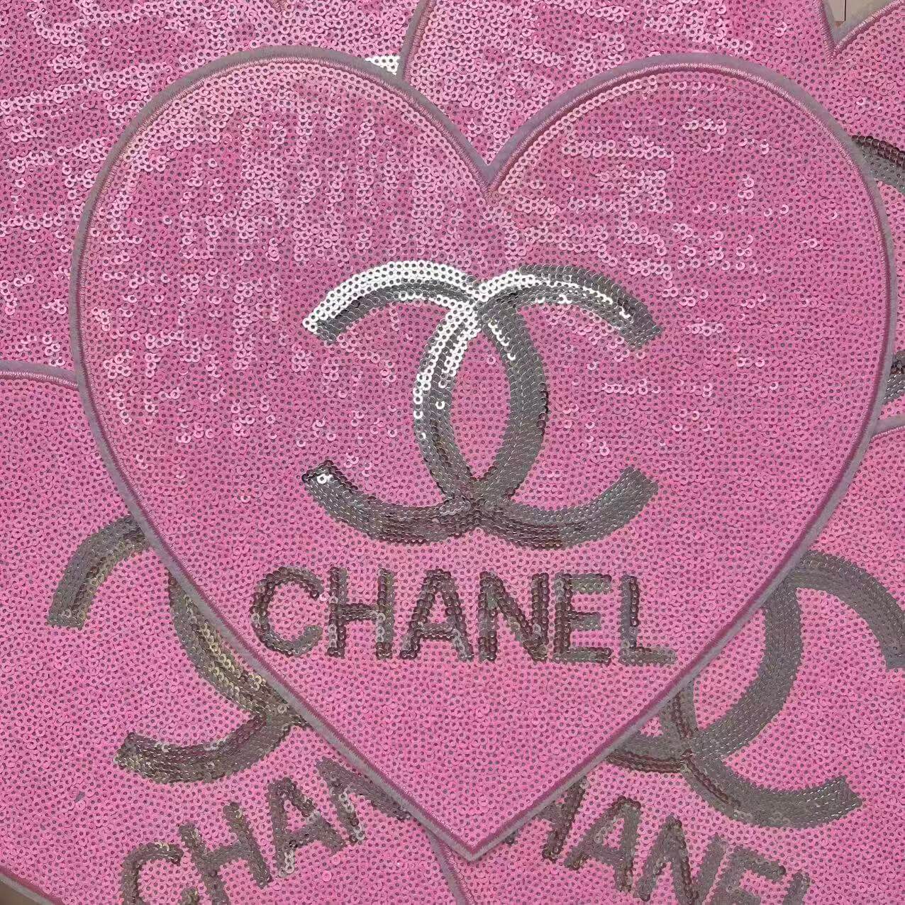 Iron-on Bling Patches-big 25 cm light pink sequin cc heart*5 pcs