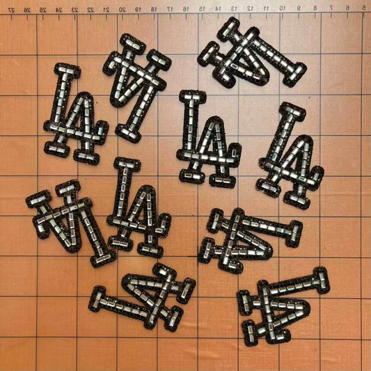 Iron-on Bling Patches- black with silver crystal la*10 pcs