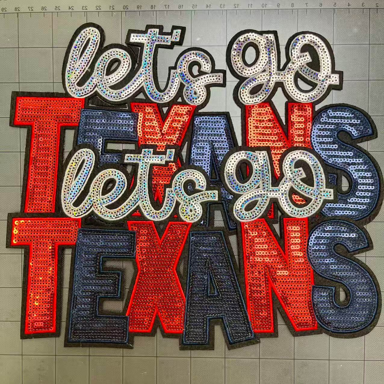 Big 28cm iron-on sequin football team patches- Texans*2 pcs
