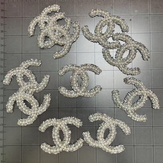 Iron-on Bling Patches- sliver pearl cc*10 pcs