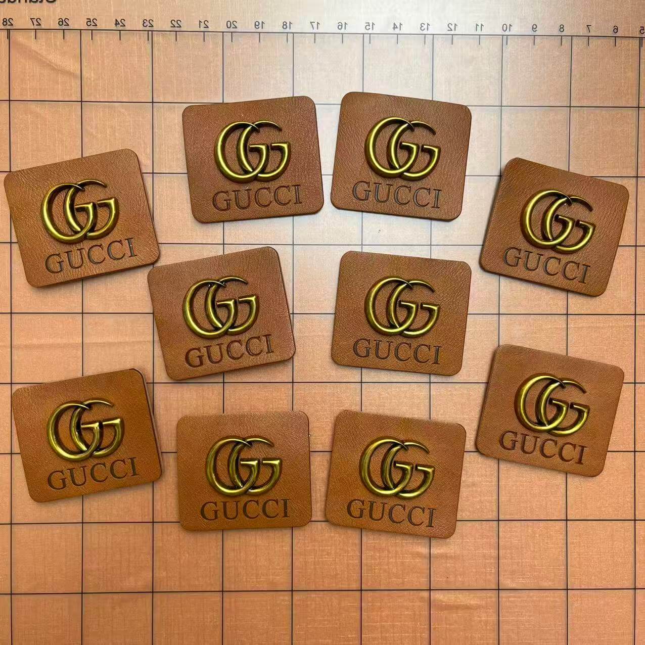 Sew-on Patches- leather label with metal gg*10 pcs