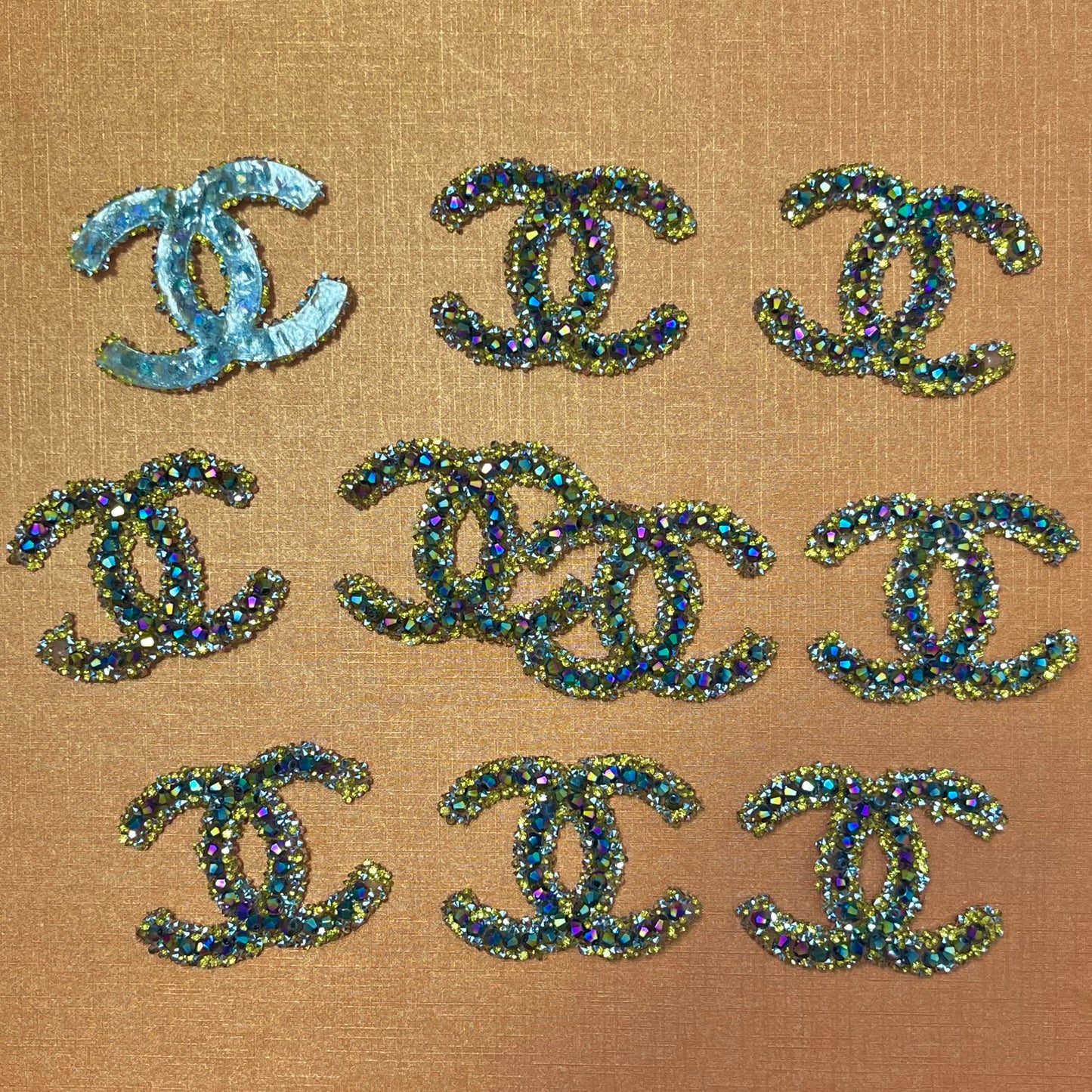 Iron-on Bling Patches-laser blk gold cc*10 pcs