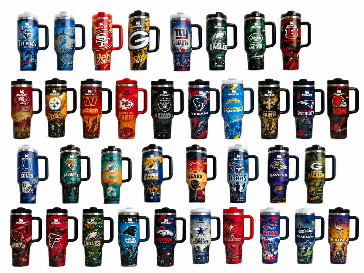 40Oz Insulated Football Team Tumbler with Handle & Straw Collection