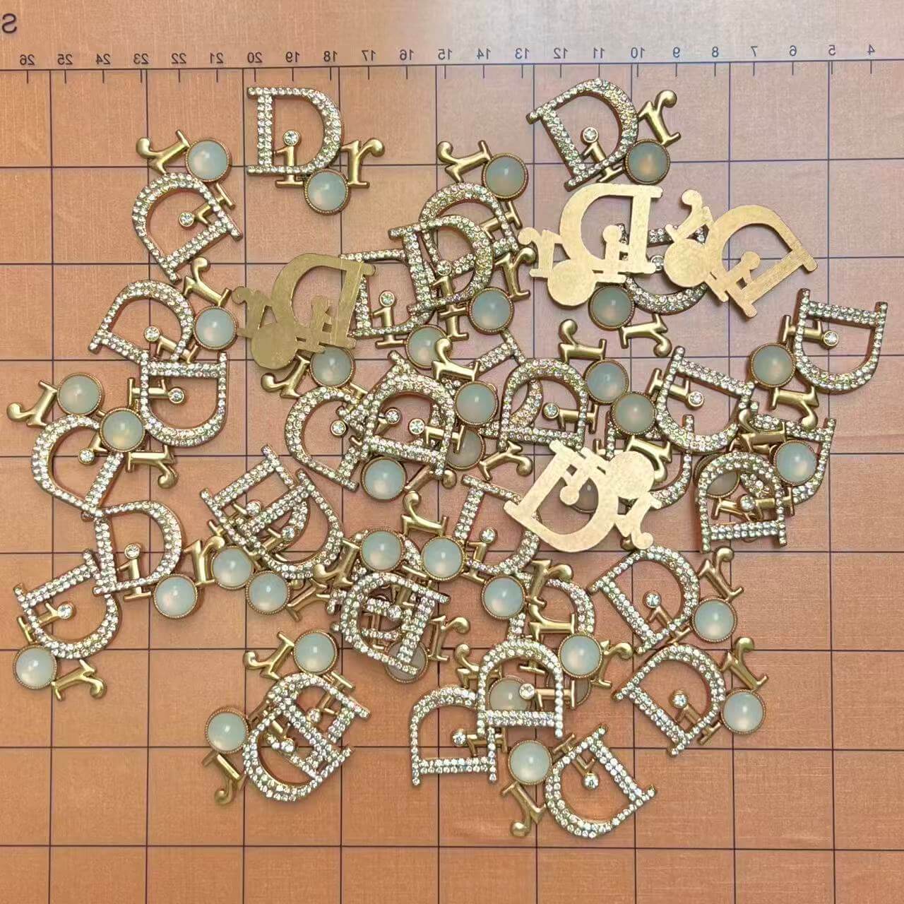 Metal charms- light golden d with rhinestone*20 pcs