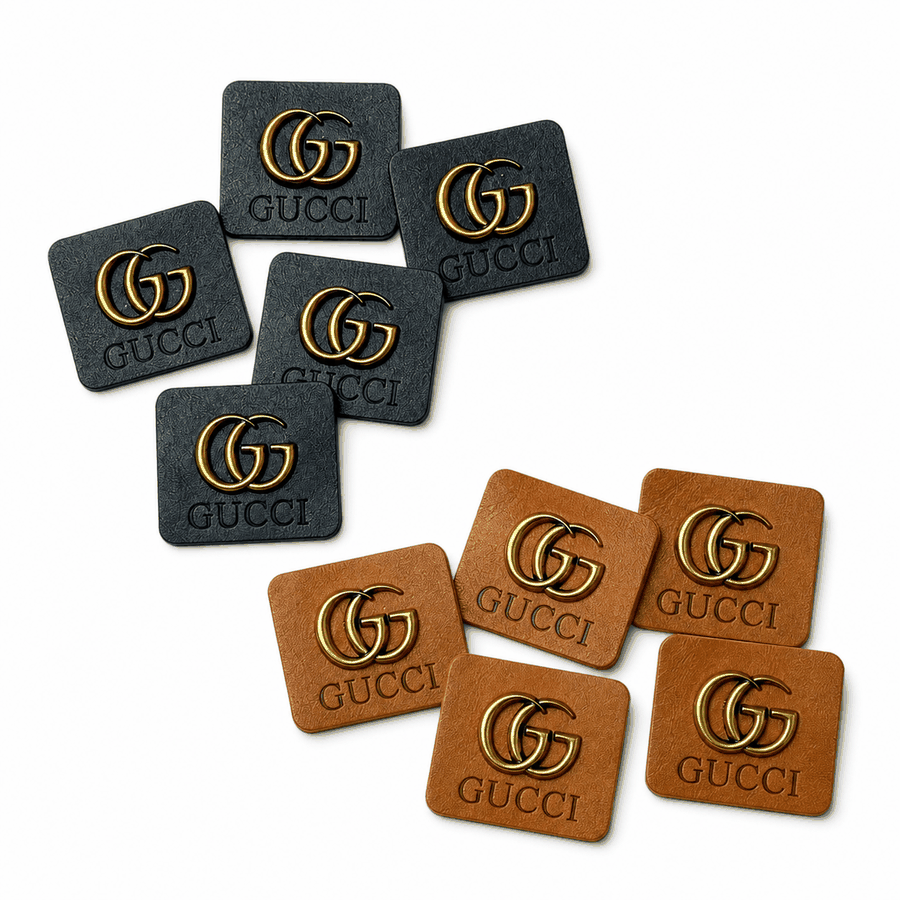 Sew-on Patches- brown &blk leather label with metal*10 pcs