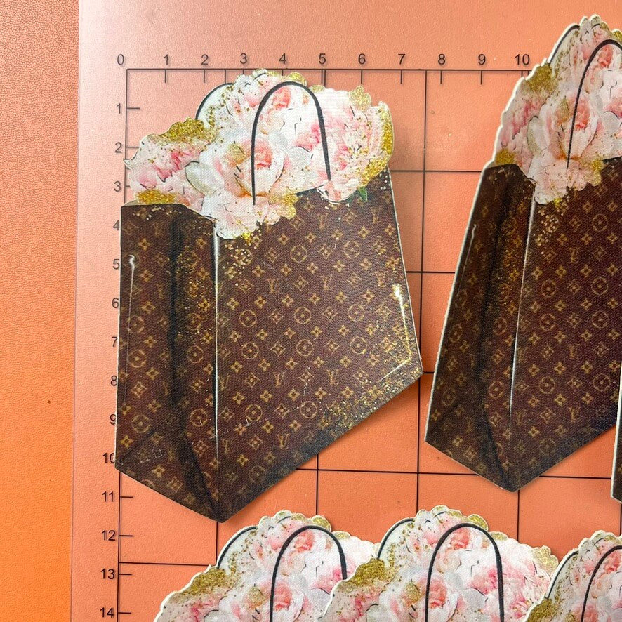 Iron-on Patches- flower in brown bag*10 pcs