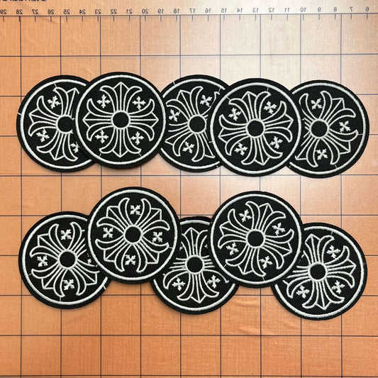 Iron-on Patches- round chrome h* 10 pcs