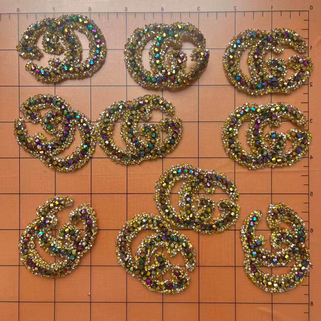 Iron-on Bling Patches-laser blk golden gg*10 pcs