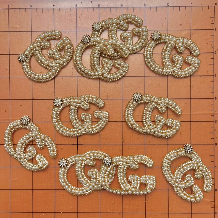 Iron-on Bling Patches- champagne-pearled cc/Lulu/gg/di0r*10 pcs