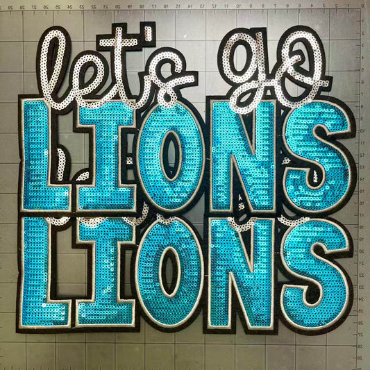 Big 28cm iron-on sequin football team patches- LIONS*2 pcs