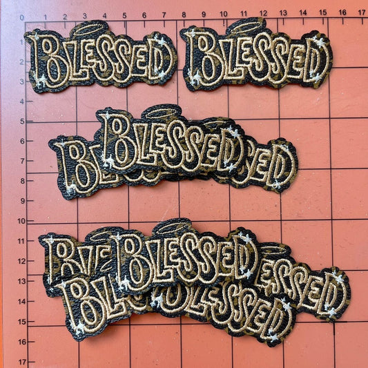 Iron-on Patches- brown word Blessed* 10 pcs