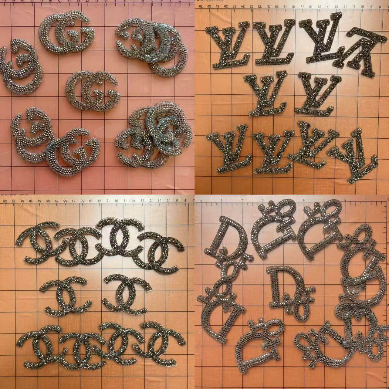 Iron-on Bling Patches-grey gg/Lulu/cc/di0r*10 pcs