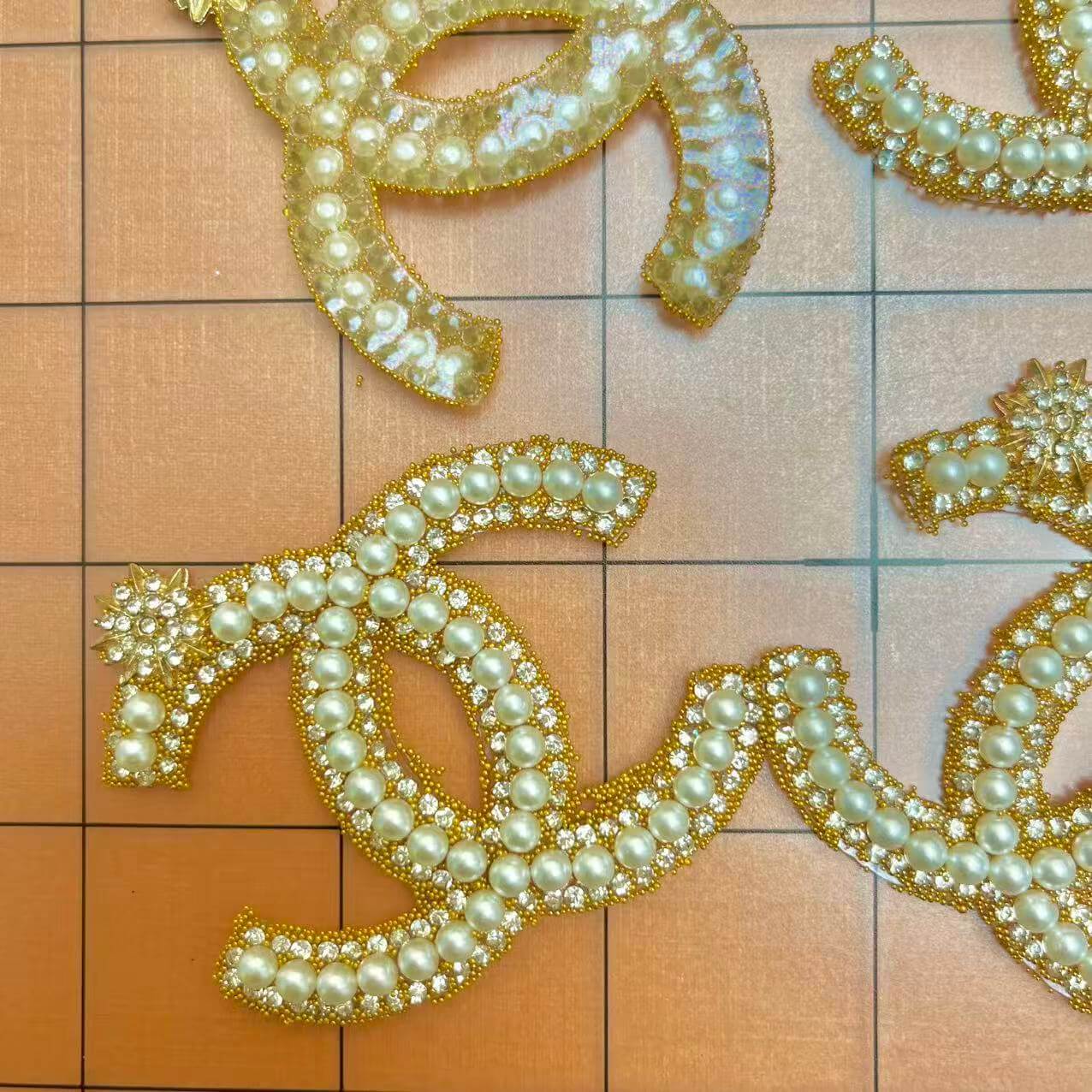 Iron-on Bling Patches- champagne-pearled cc/Lulu/gg/di0r*10 pcs