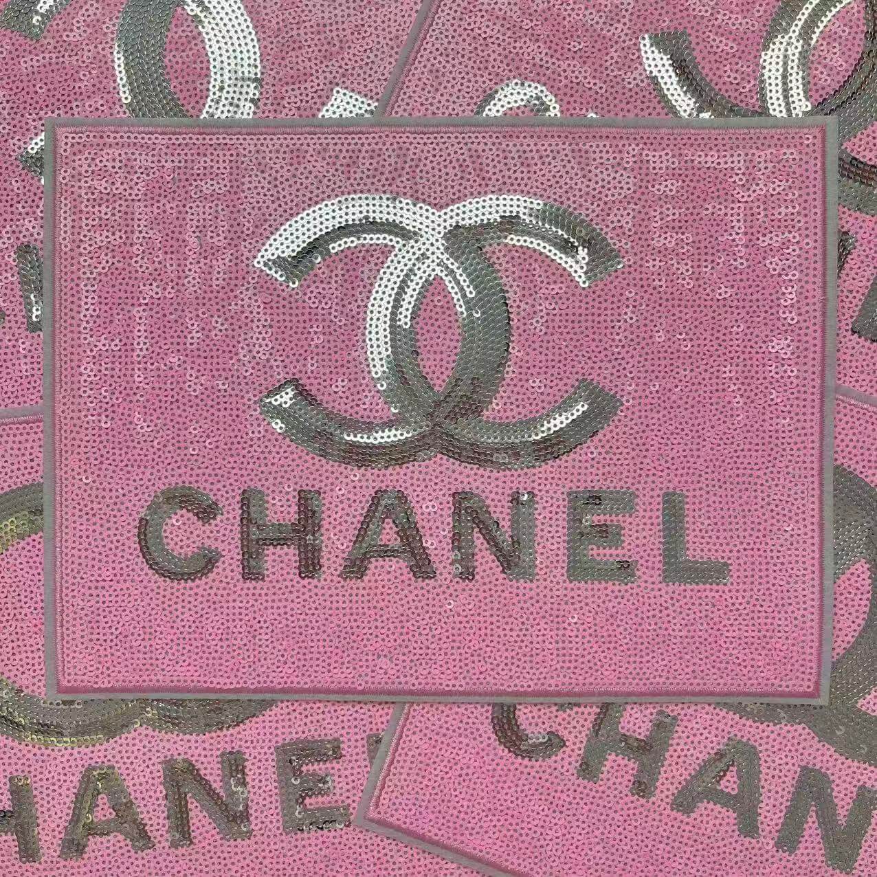 Iron-on Bling Patches-big 25 cm pink sequin cc label*5 pcs