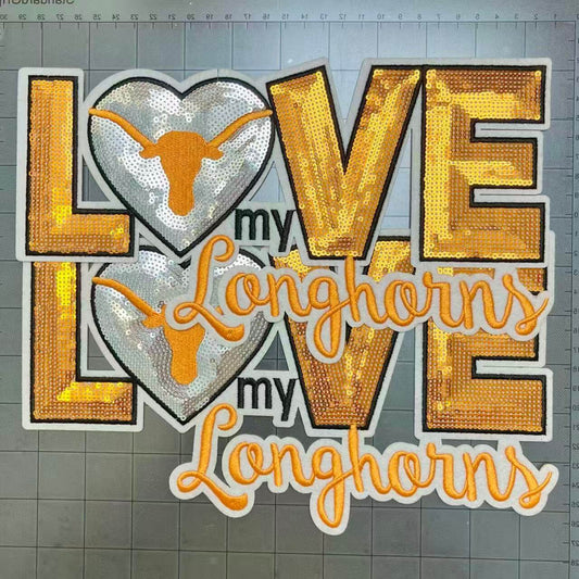 Big 28cm iron-on sequin football team patches- Longhorns*2 pcs