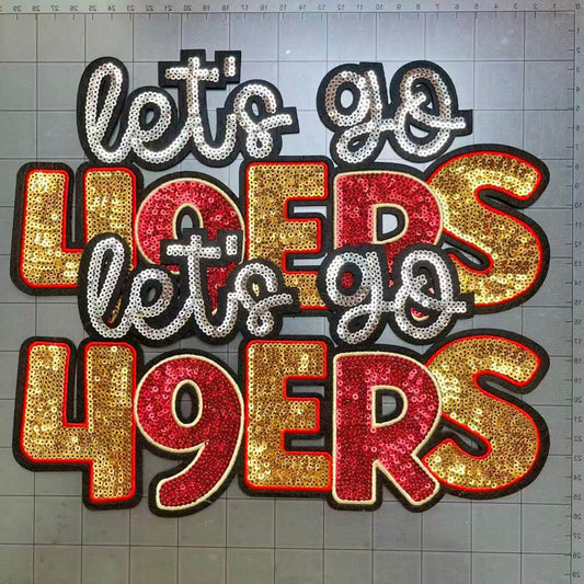 Big 28cm iron-on sequin football team patches- let's go 49ERS*2 pcs