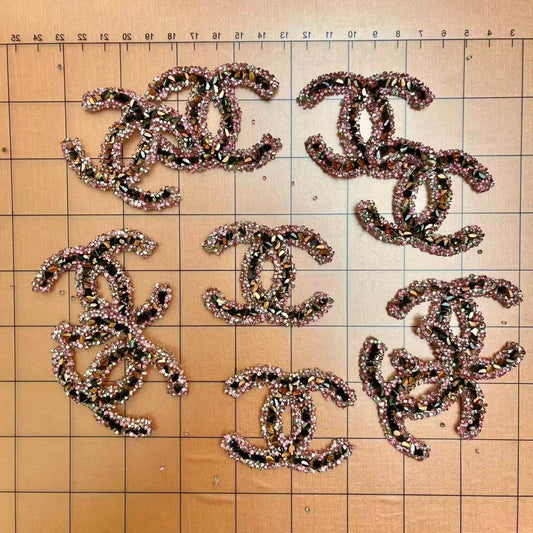 Iron-on Bling Patches- pink with crushed crystal cc*10 pcs