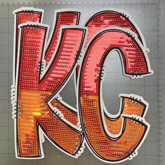 Big 28cm iron-on sequin football team patches- KC*2 pcs