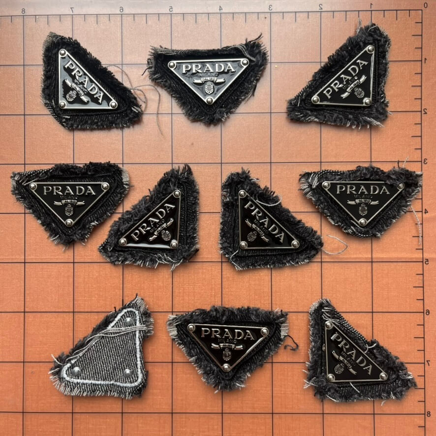 Sew-on Patches- denim with metal pr*da label*10 pcs