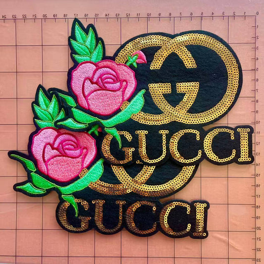 Iron-on Patches- gg with flora sequin*2 pcs