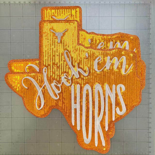 Big 28cm iron-on sequin football team patches- Horns*2 pcs