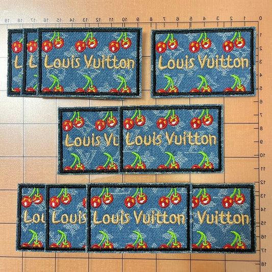 Iron-on Patches- denim Lulu label with cherry*10 pcs