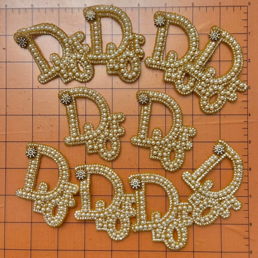 Iron-on Bling Patches- champagne-pearled cc/Lulu/gg/di0r*10 pcs