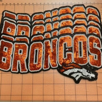 Big 27cm ish iron-on sequin football team patches- BRONCOS*5 pcs