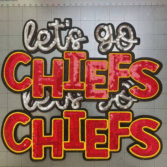 Big 28cm  iron-on sequin football team patches- chiefs*2 pcs