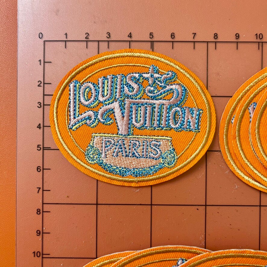 Iron-on Patches- orange oval label* 10 pcs