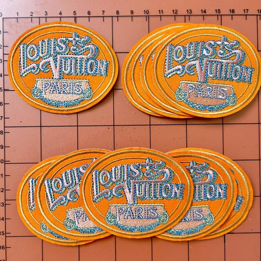 Iron-on Patches- orange oval label* 10 pcs
