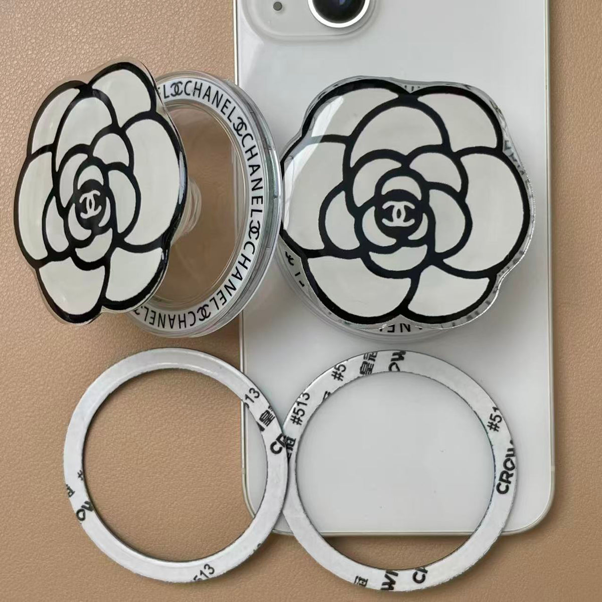 Magnet Phone Case Hand Grip - white flora