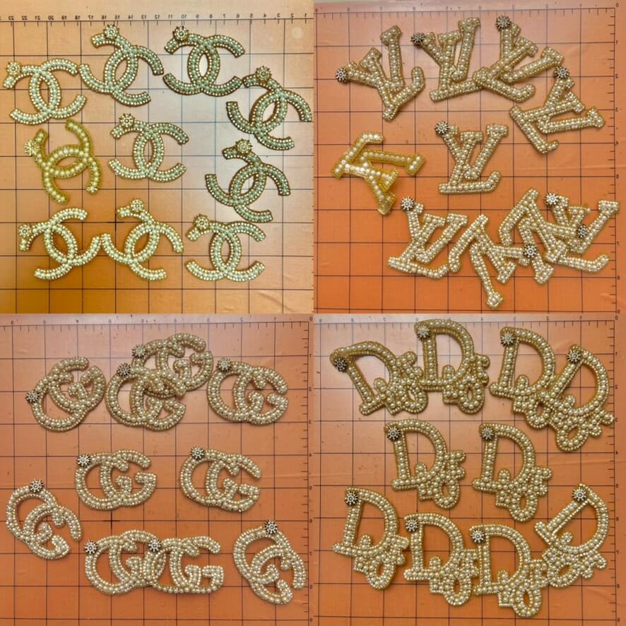 Iron-on Bling Patches- champagne-pearled cc/Lulu/gg/di0r*10 pcs