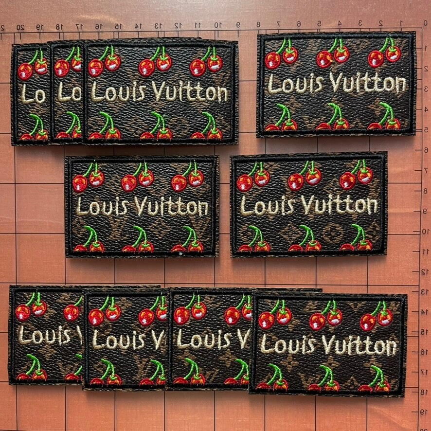 Iron-on Patches- 8*5cm Lulu leather label with cherry*10 pcs