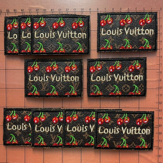 Iron-on Patches- 8*5cm Lulu leather label with cherry*10 pcs