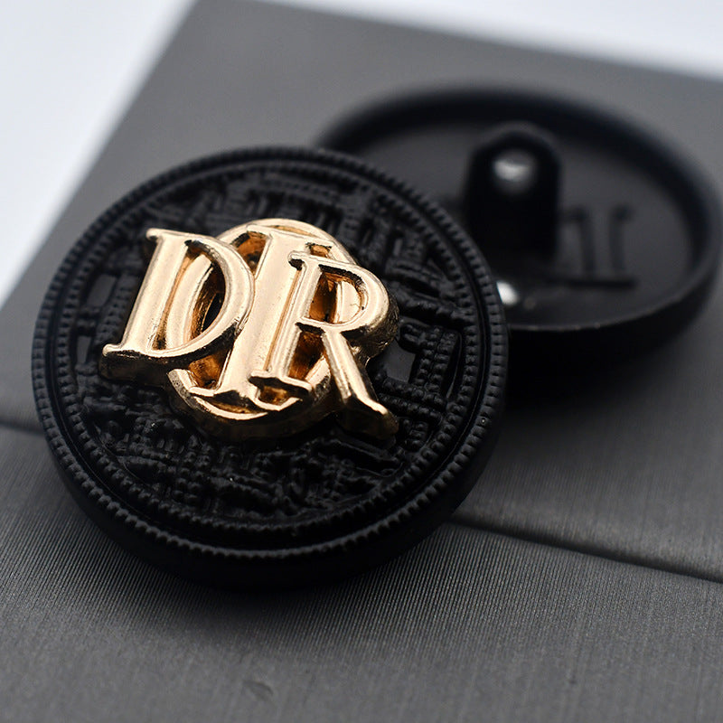 DIY Decorative Buttons – Black with Gold DR Monogram – 9 Pcs – 15/20/23mm
