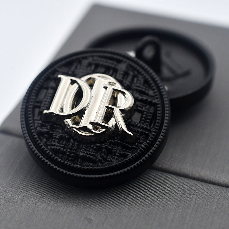DIY Decorative Buttons – Black with Silver DR Monogram – 9 Pcs – 15/20/23mm