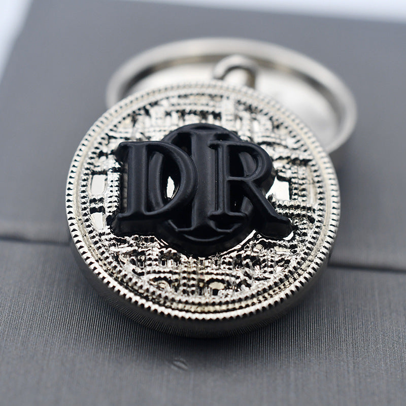 DIY Decorative Buttons – Silver Alloy with Black DR Monogram – 9 Pcs – 15/20/23mm
