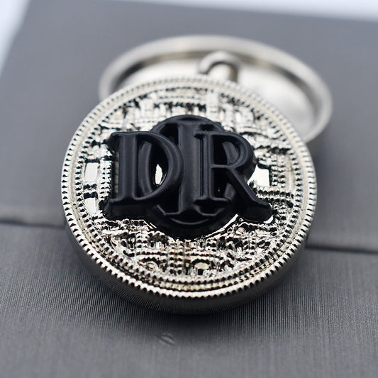 DIY Decorative Buttons – Silver Alloy with Black DR Monogram – 9 Pcs – 15/20/23mm