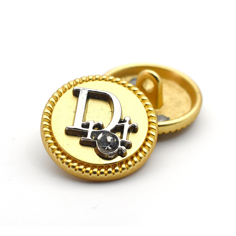 DIY Decorative Buttons – Sewing Golden D with Rhinestone – 9 Pcs – 18/25mm