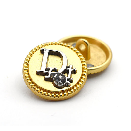 DIY Decorative Buttons – Sewing Golden D with Rhinestone – 9 Pcs – 18/25mm