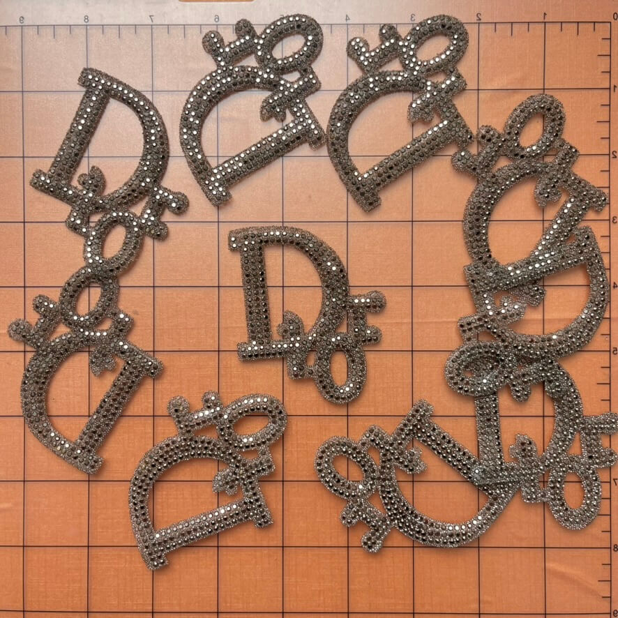 Iron-on Bling Patches-grey gg/Lulu/cc/di0r*10 pcs