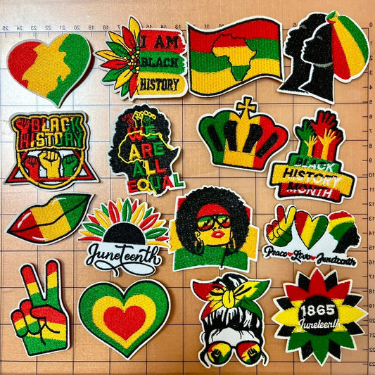 Iron-on Patches- Black History, Juneteenth, Pan-African Rasta Africa combo *16 pcs