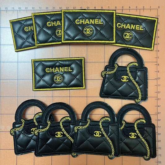 Iron-on Patches- classic cc leather purse&label combo*10 pcs(golden lining version)
